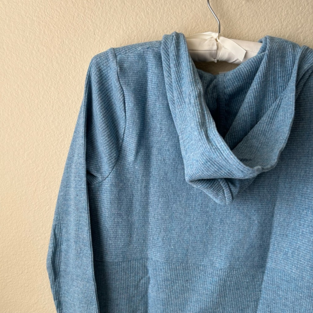 J.Jill Hooded Split-Neck Sweater Tunic Blue Heather Side-Slit Size Petite Medium - Picture 9 of 16